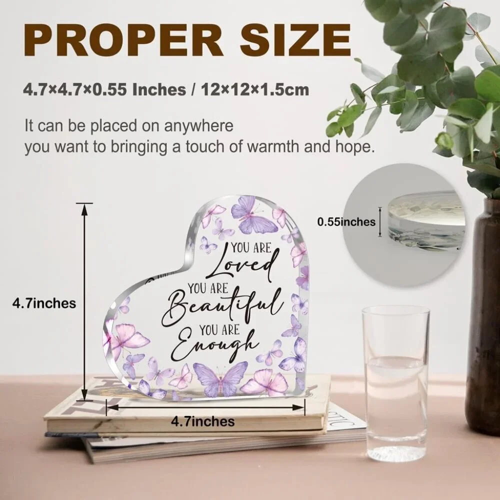 Elegant Acrylic Heart Keepsake Featuring Inspiring Message - Butterfly Design
